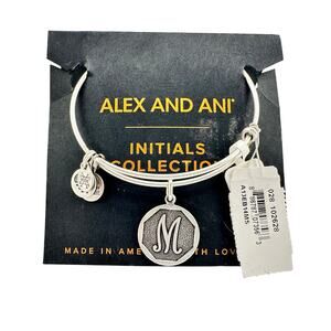 Alex and Ani Initials Collection M 2017 Silver Tone Charm Bangle NWT 7" Bracelet